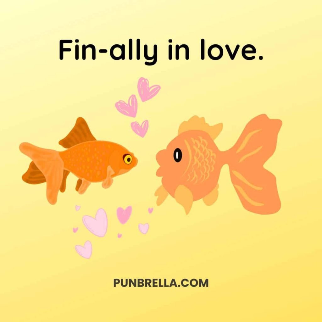 Fin-ally in love. Cartoon goldfish in love.