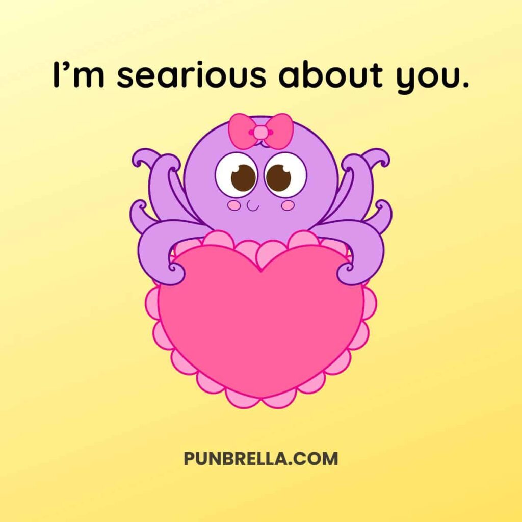 I’m searious about you. Cute cartoon octopus holding a heart