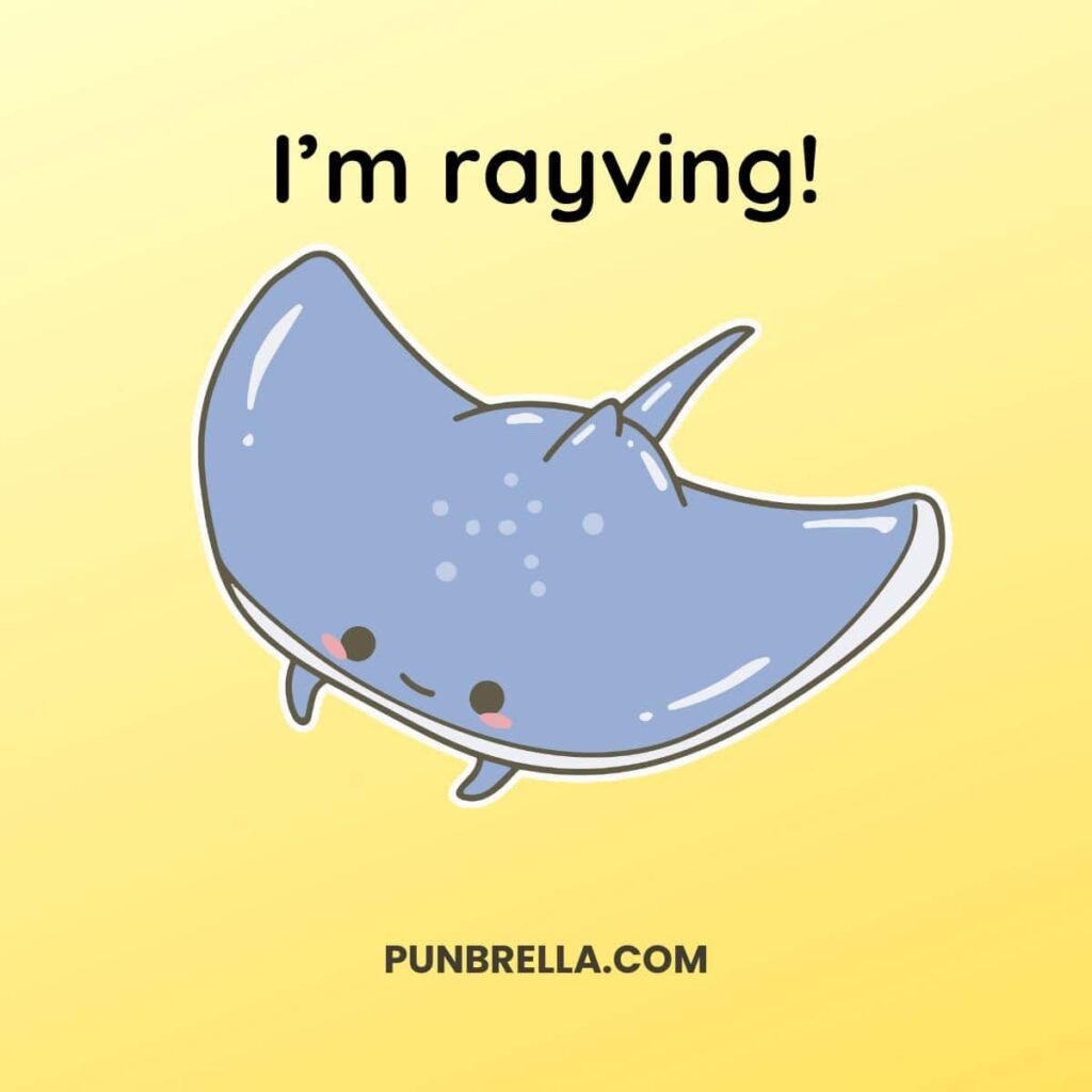 I’m rayving! - A kawaii cartoon manta ray