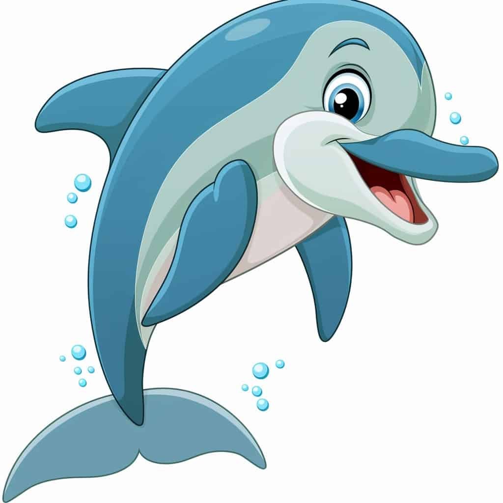 A cartoon dolphin on white background