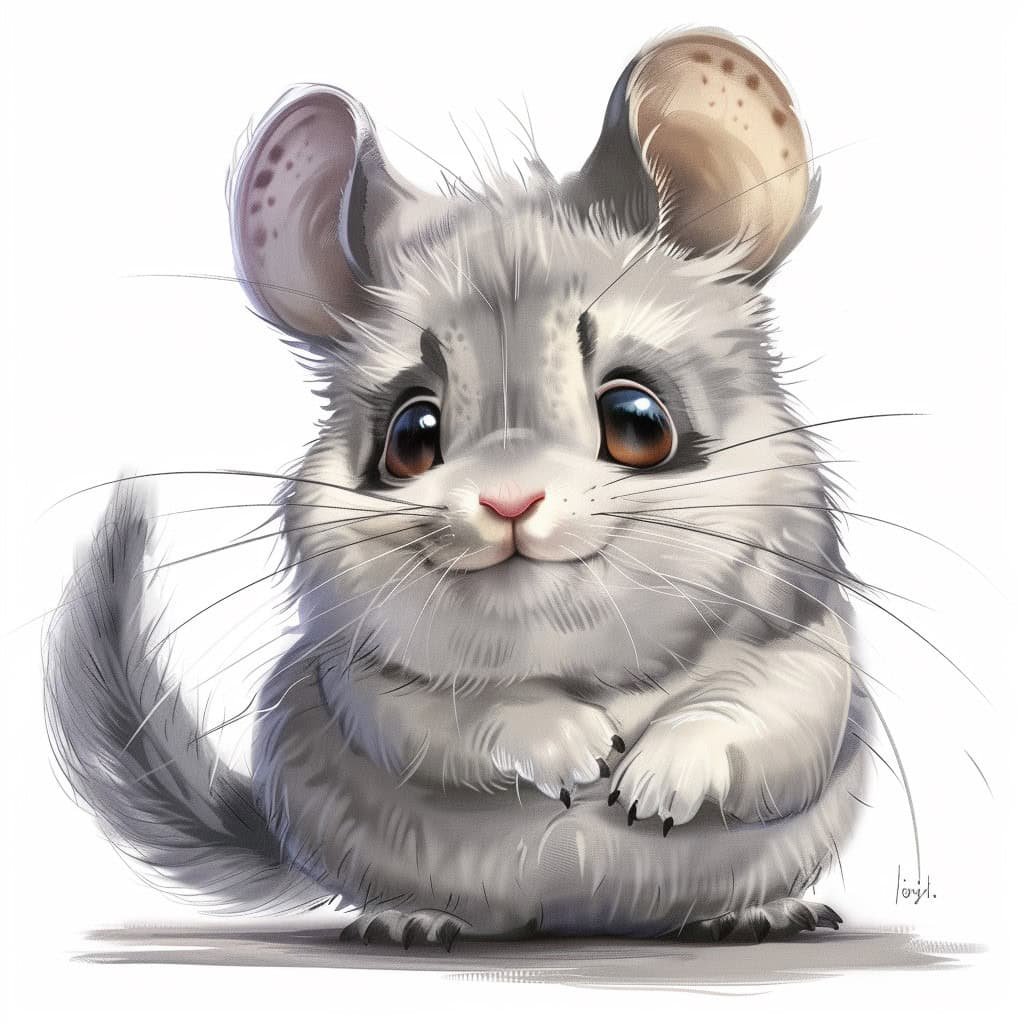 Cute cartoon chinchilla on white background