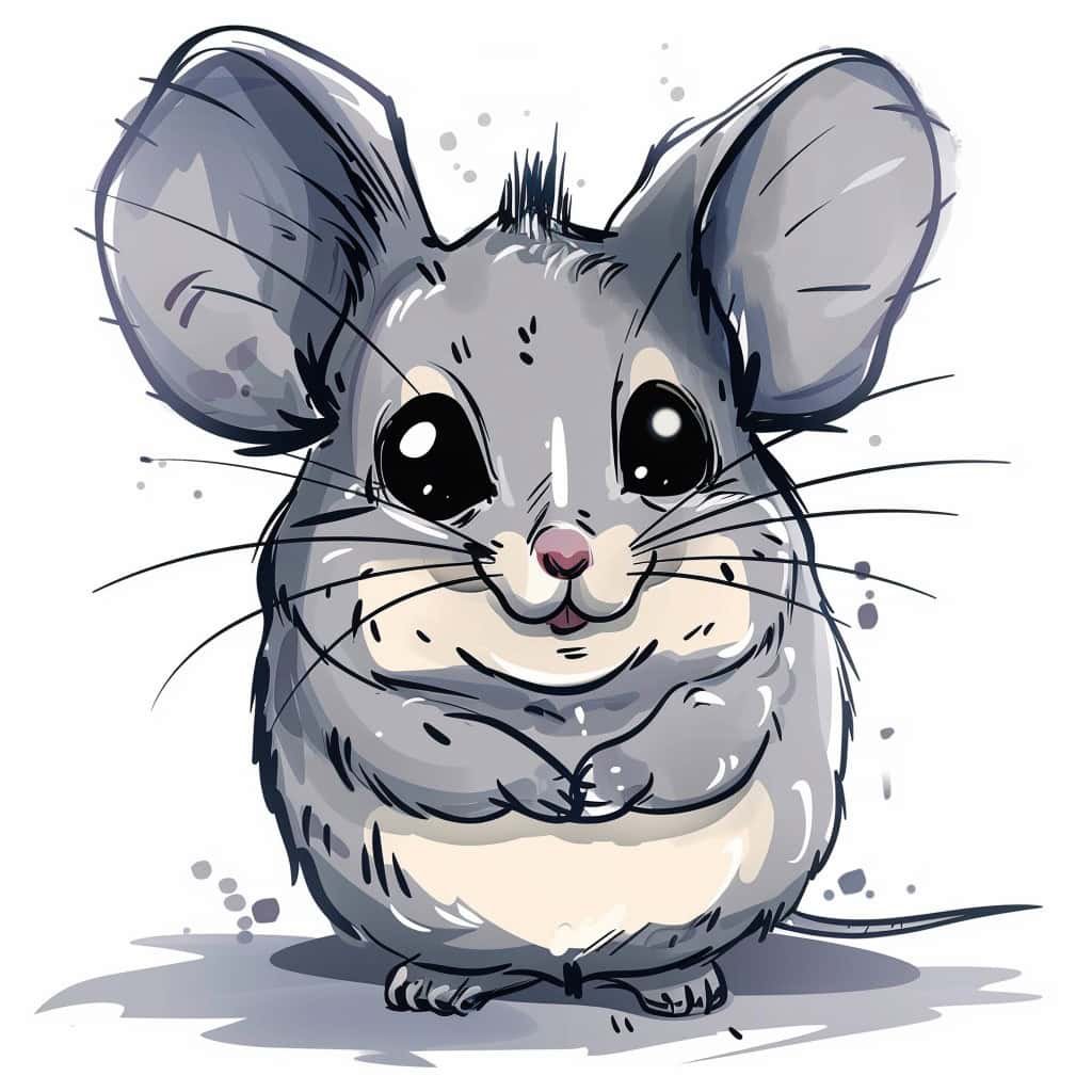 Gray cartoon chinchilla on white background